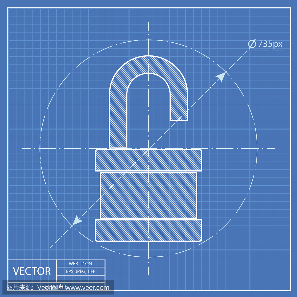 打开挂锁的蓝图图标